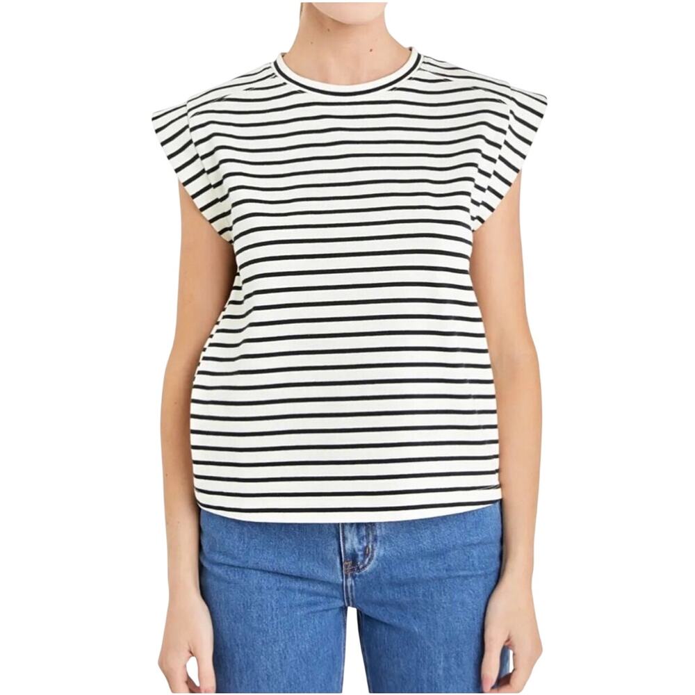 English Factory Women’s black and white striped muscle tee, cotton blend, Size M